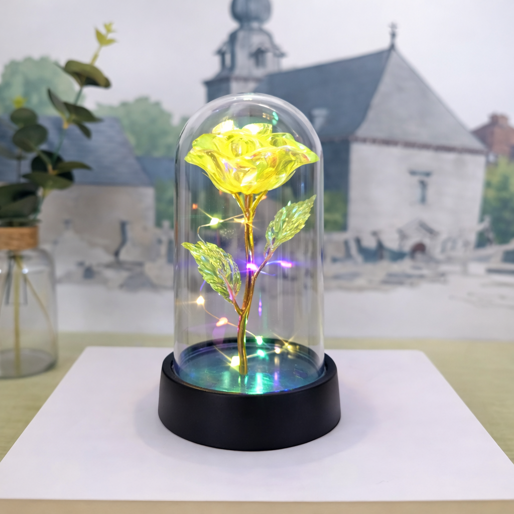 Preserved Rose Table Lamp — Clear Glass Dome Cover