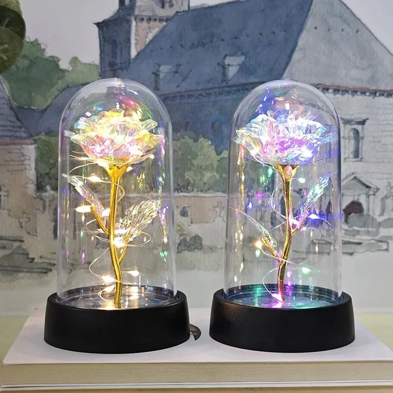 Preserved Rose Table Lamp — Clear Glass Dome Cover
