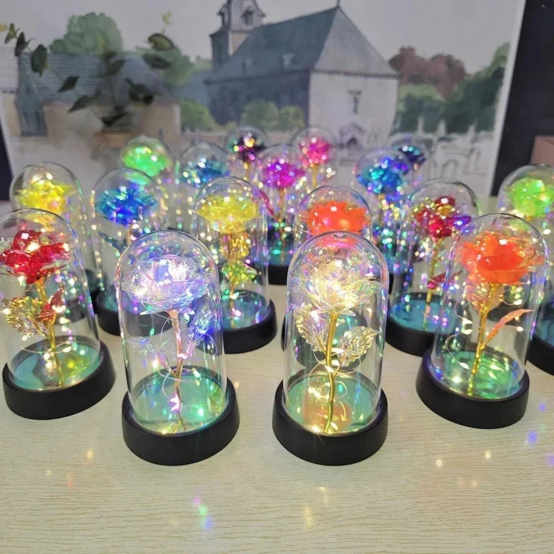 Preserved Rose Table Lamp — Clear Glass Dome Cover