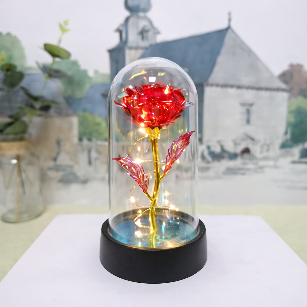 Preserved Rose Table Lamp — Clear Glass Dome Cover