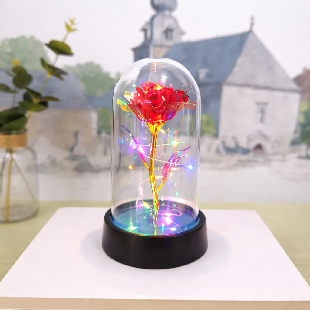 Preserved Rose Table Lamp — Clear Glass Dome Cover