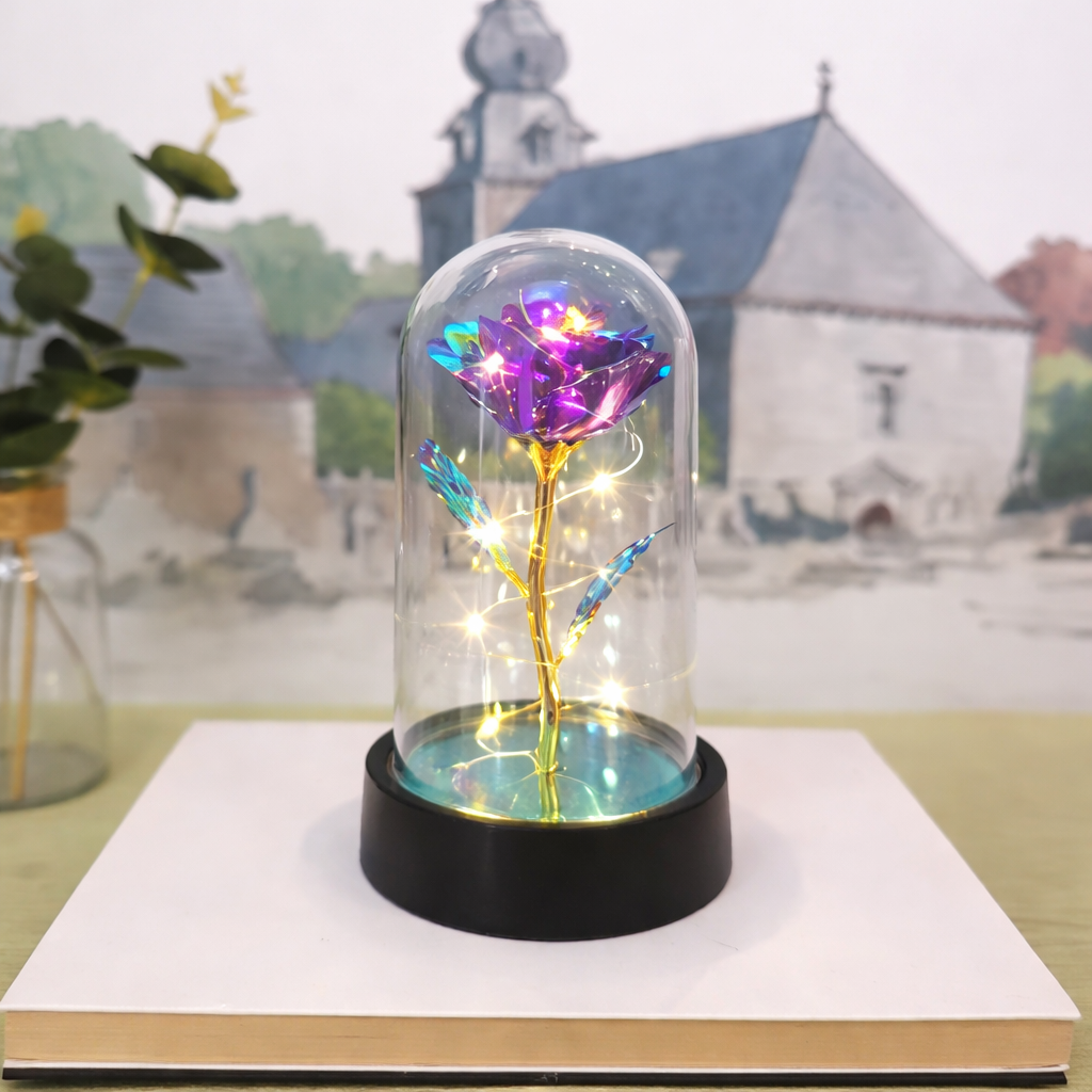 Preserved Rose Table Lamp — Clear Glass Dome Cover