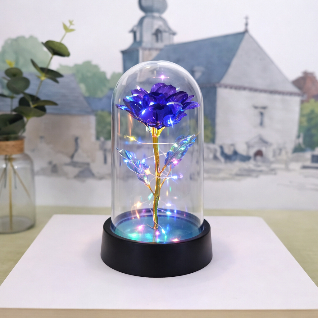 Preserved Rose Table Lamp — Clear Glass Dome Cover