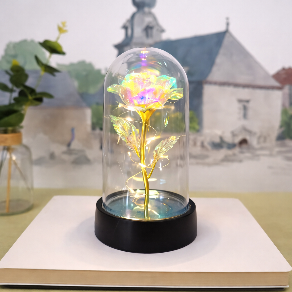 Preserved Rose Table Lamp — Clear Glass Dome Cover