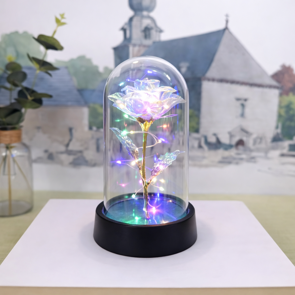 Preserved Rose Table Lamp — Clear Glass Dome Cover