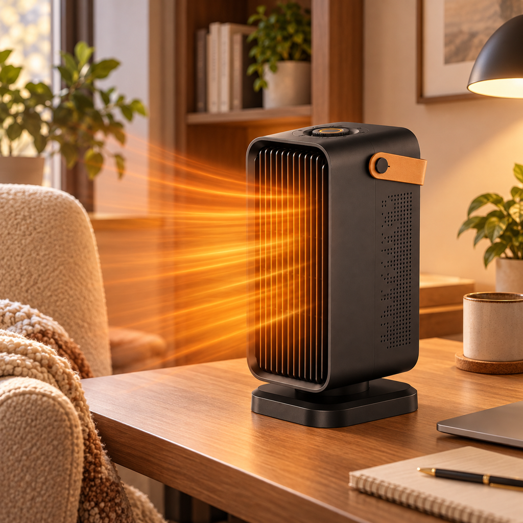 Portabel 1200W värmefläkt — kompakt design, säkerhetsavstängning
