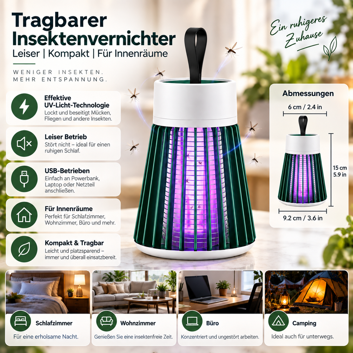 Compact Portable Mosquito Killer — Quiet Insect Trap