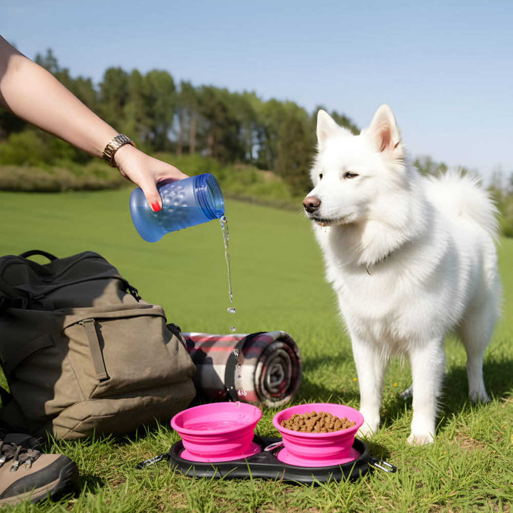 TrailFeast Dual Foldable Dog Travel Bowl — Compact Two-Dish Design