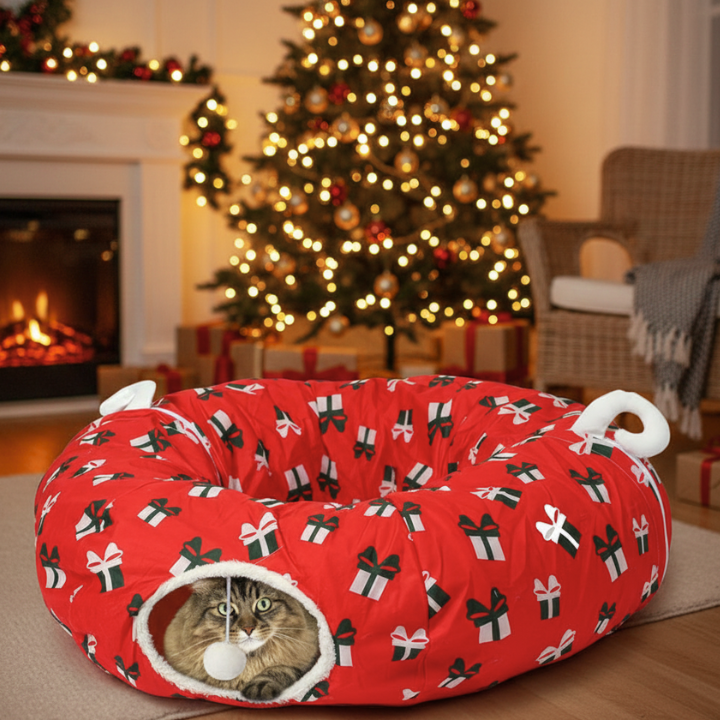 TreeNest Christmas Tree Skirt Cat Tunnel — Cozy Cat Hideaway