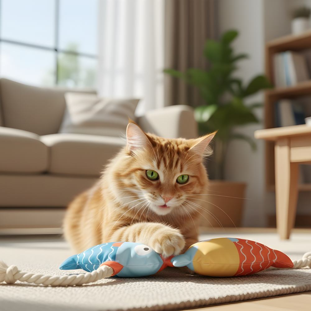 TugFin Interactive Squeaky Fish Rope Toy for Dogs & Cats