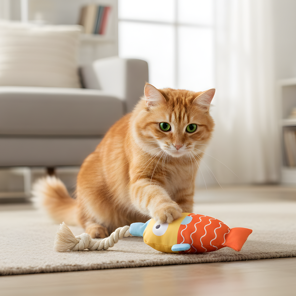 TugFin Interactive Squeaky Fish Rope Toy for Dogs & Cats