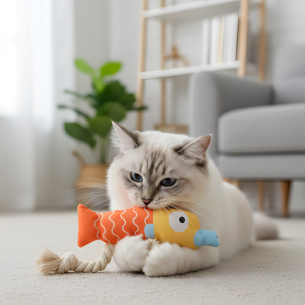 TugFin Interactive Squeaky Fish Rope Toy for Dogs & Cats