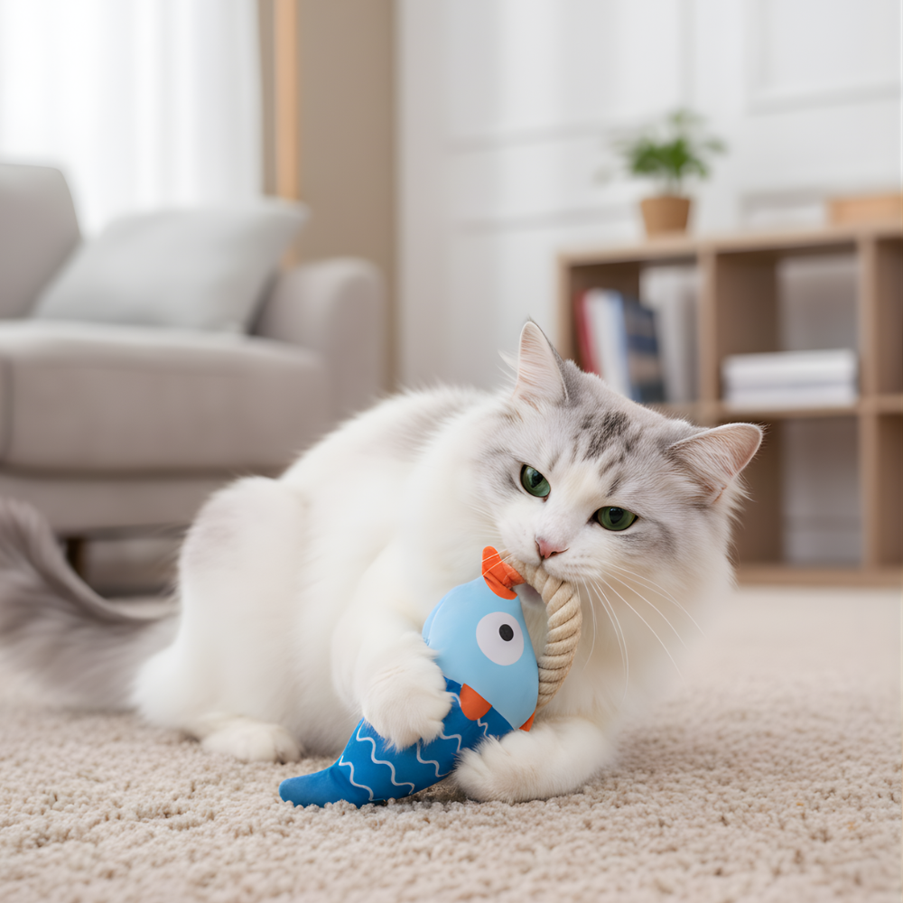 TugFin Interactive Squeaky Fish Rope Toy for Dogs & Cats