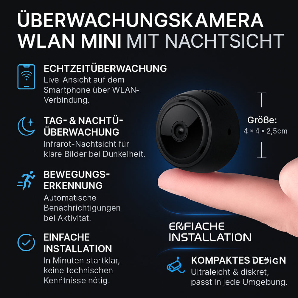Kompakt Wi-Fi-s megfigyelőkamera - beltéri éjjellátás, mozgásérzékelés