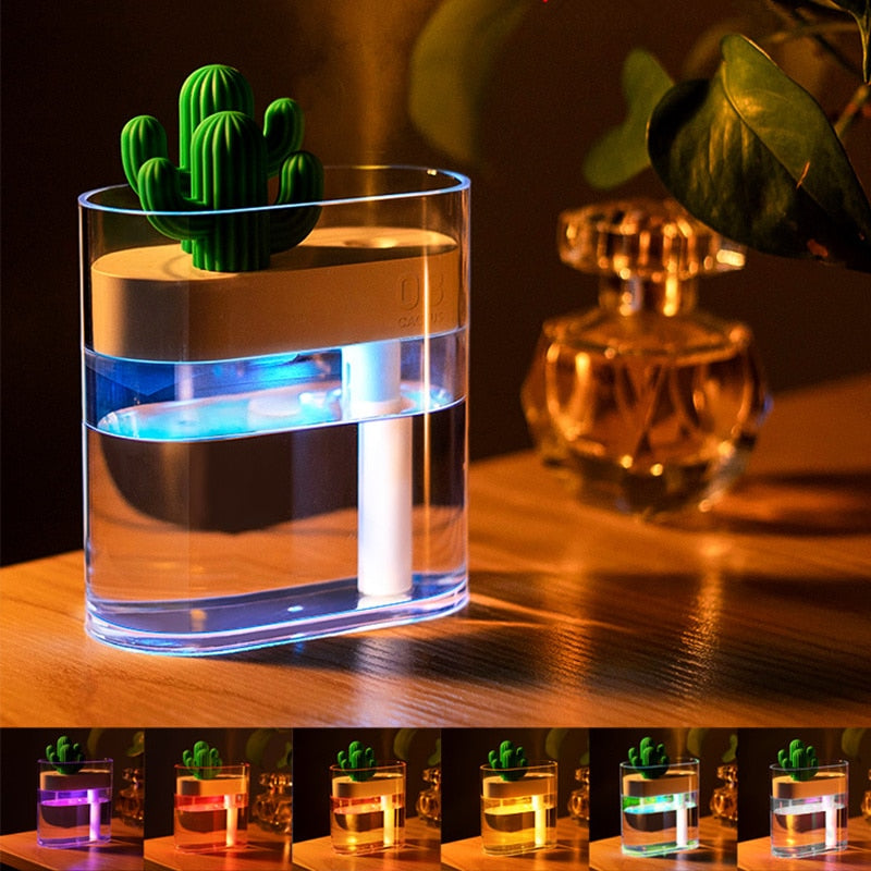 AromaVida Ultrasonic Cactus Aroma Diffuser, LED Light, 160ml