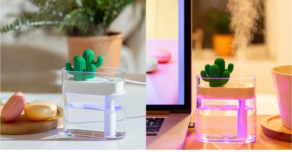 AromaVida Ultrasonic Cactus Aroma Diffuser, LED Light, 160ml