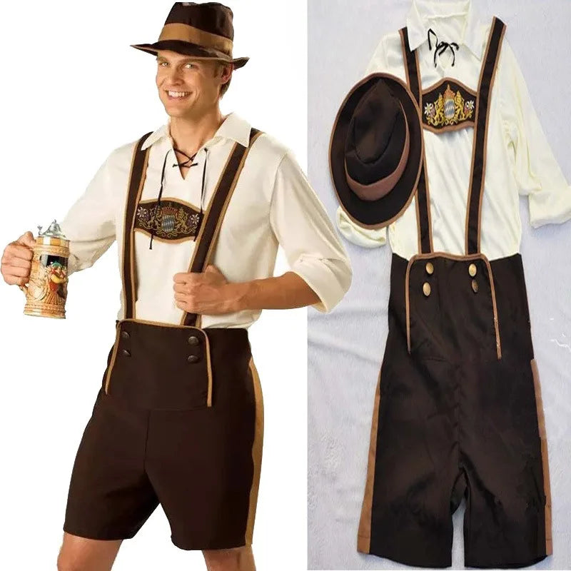 AlpenHeld Oktoberfest-kostumesæt til mænd — skjorte, seler og hat