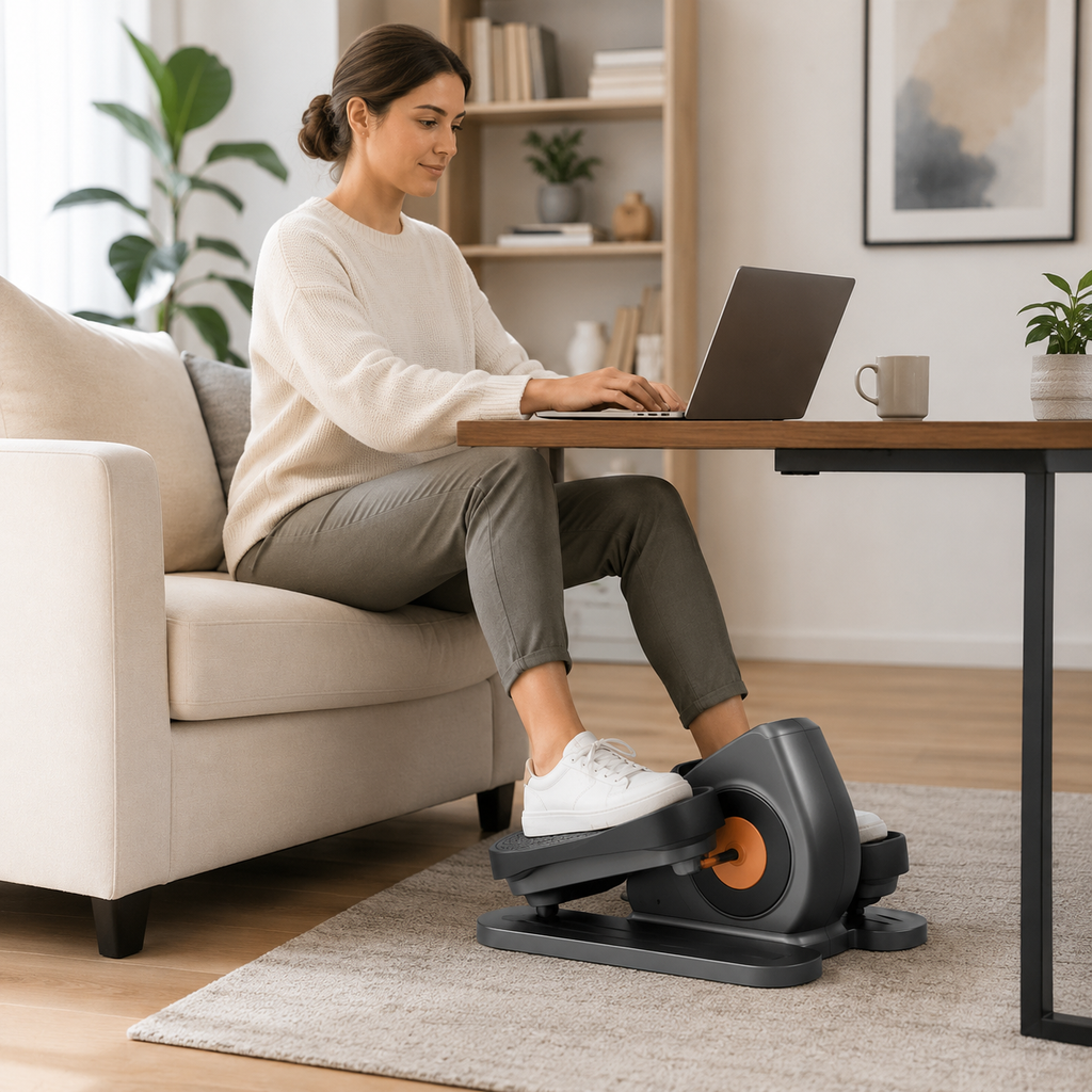 Kompakter Ellipsentrainer mit Pedalen für unter den Schreibtisch und Fernbedienung