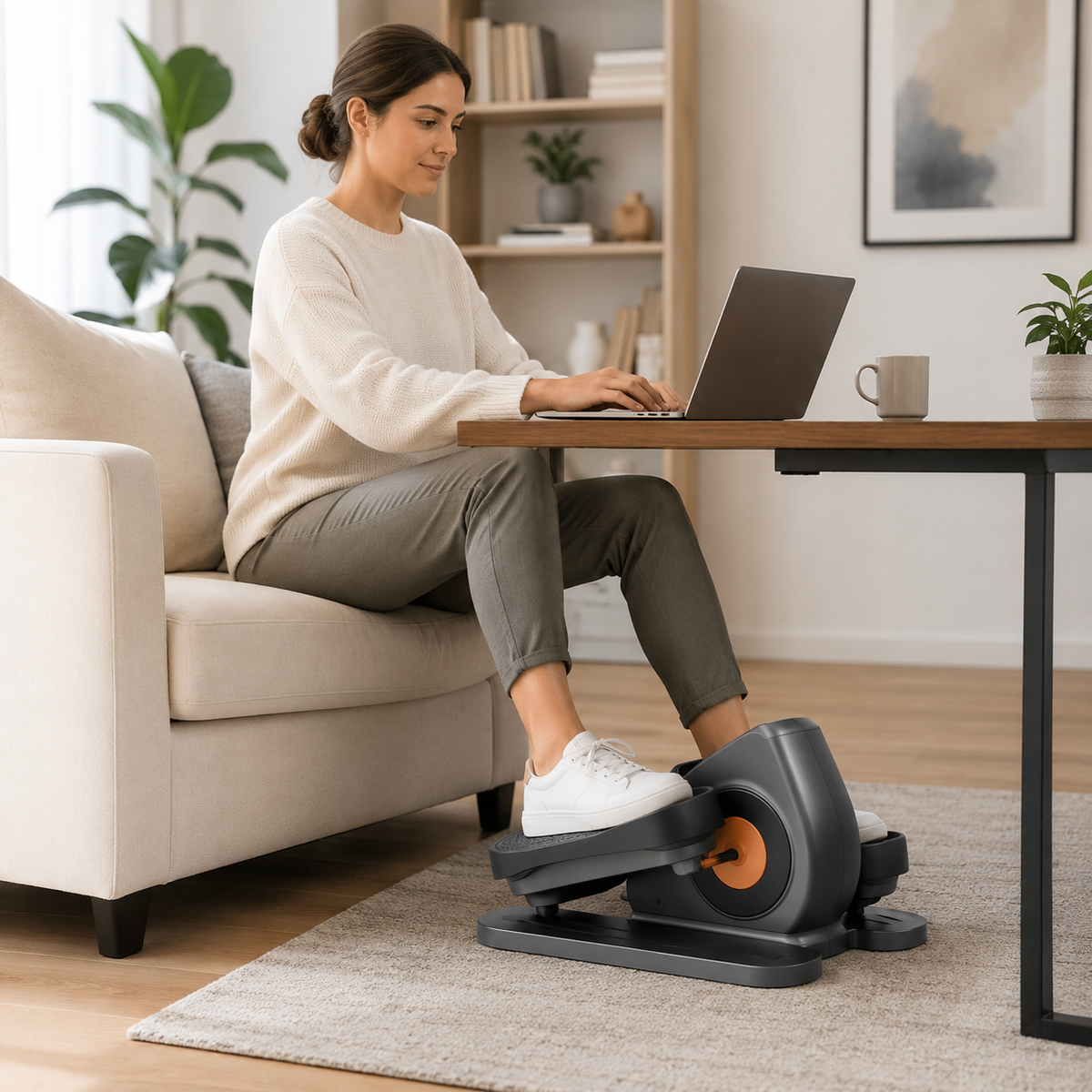 Kompakter Ellipsentrainer mit Pedalen für unter den Schreibtisch und Fernbedienung
