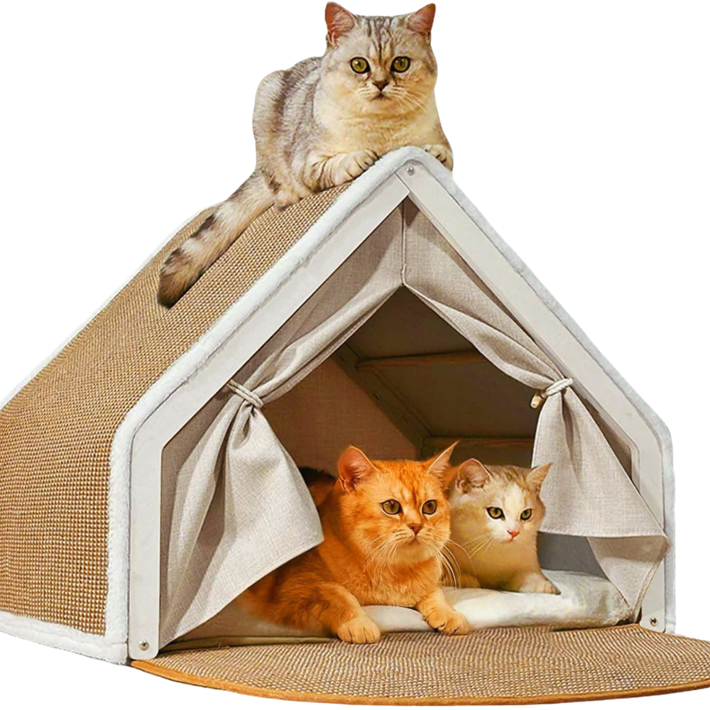 HomiNest 猫用テントベッド - 爪とぎ屋根付きの уютな隠れ家