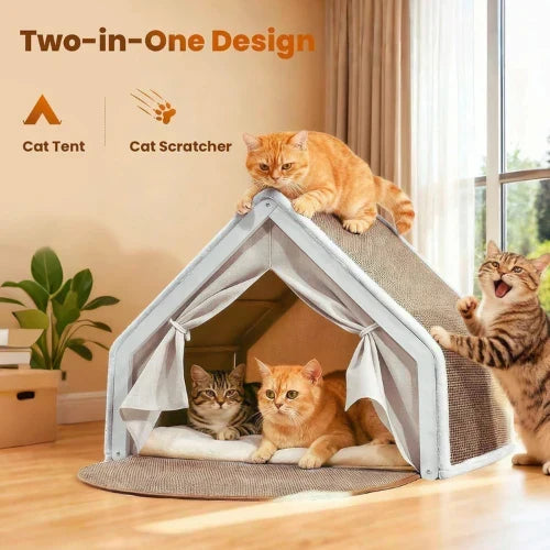 HomiNest 猫用テントベッド - 爪とぎ屋根付きの уютな隠れ家