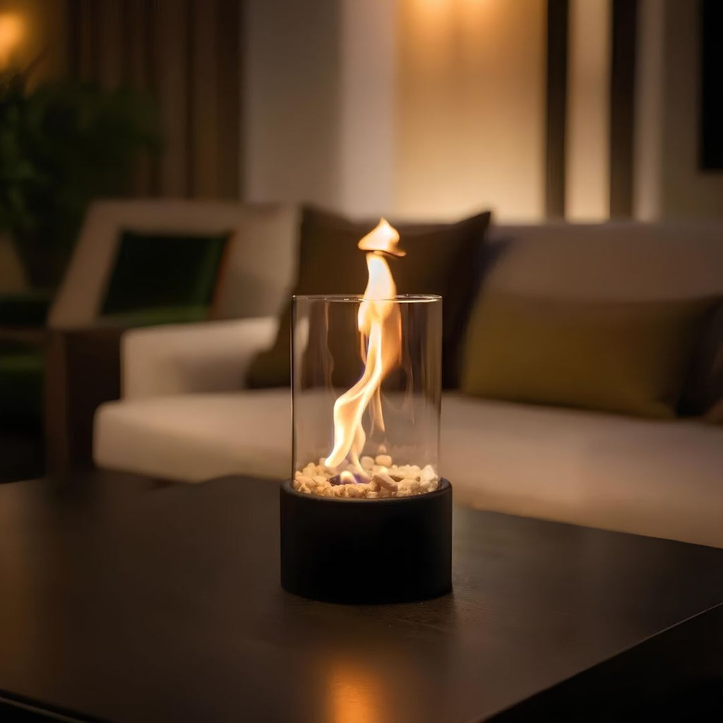 Moderne glazen metalen tafelvuurkorf - decoratieve brander
