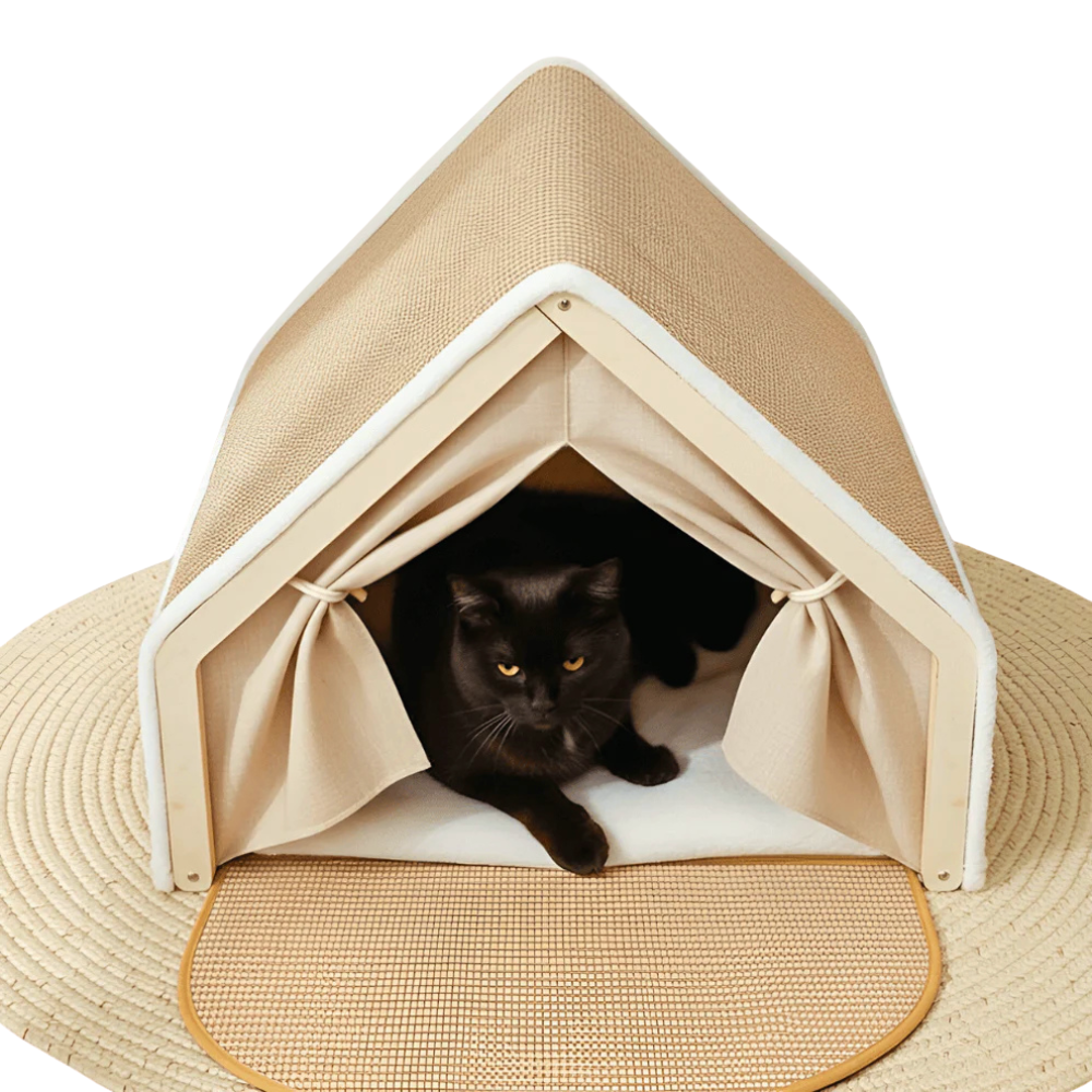 HomiNest 猫用テントベッド - 爪とぎ屋根付きの уютな隠れ家