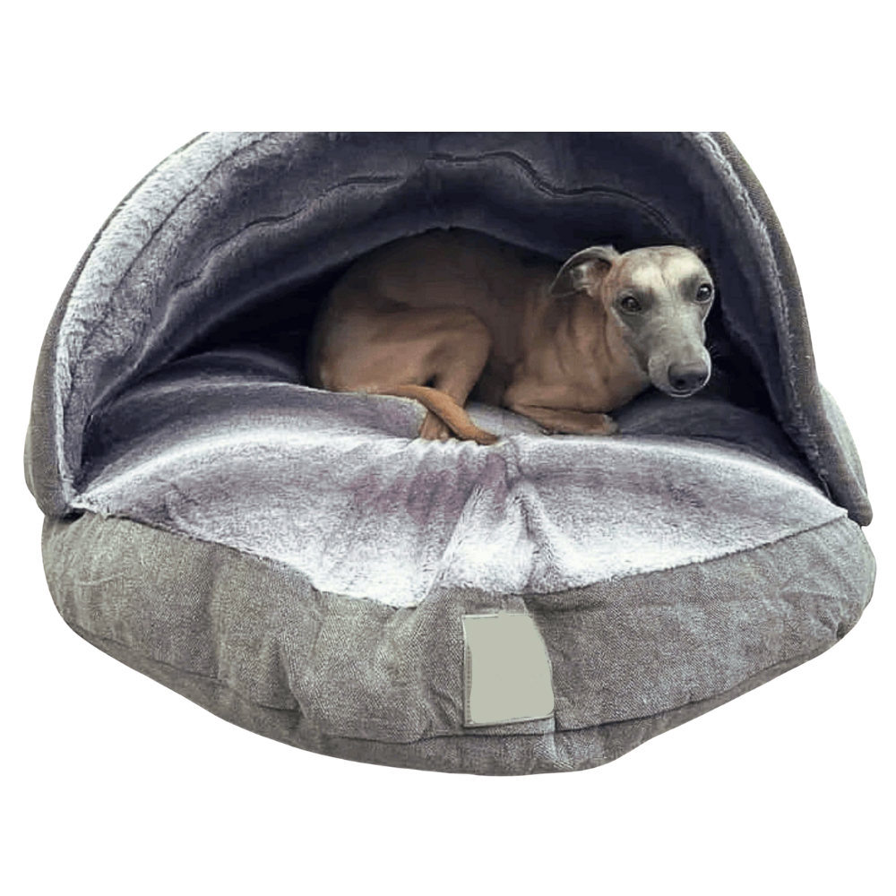 PawHaven カバー付き犬用ドームベッド - クッション入りフード付きソファ