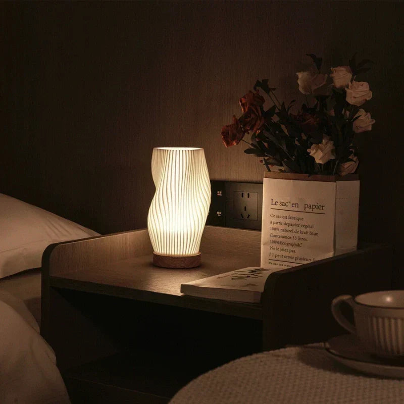 Modern White Plastic LED Table Lamp — Dimmable, Wave Design, 3 Brightness Settings