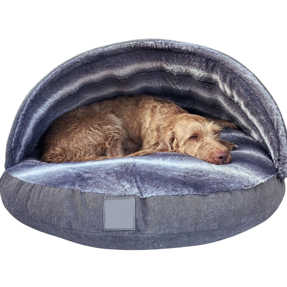PawHaven カバー付き犬用ドームベッド - クッション入りフード付きソファ