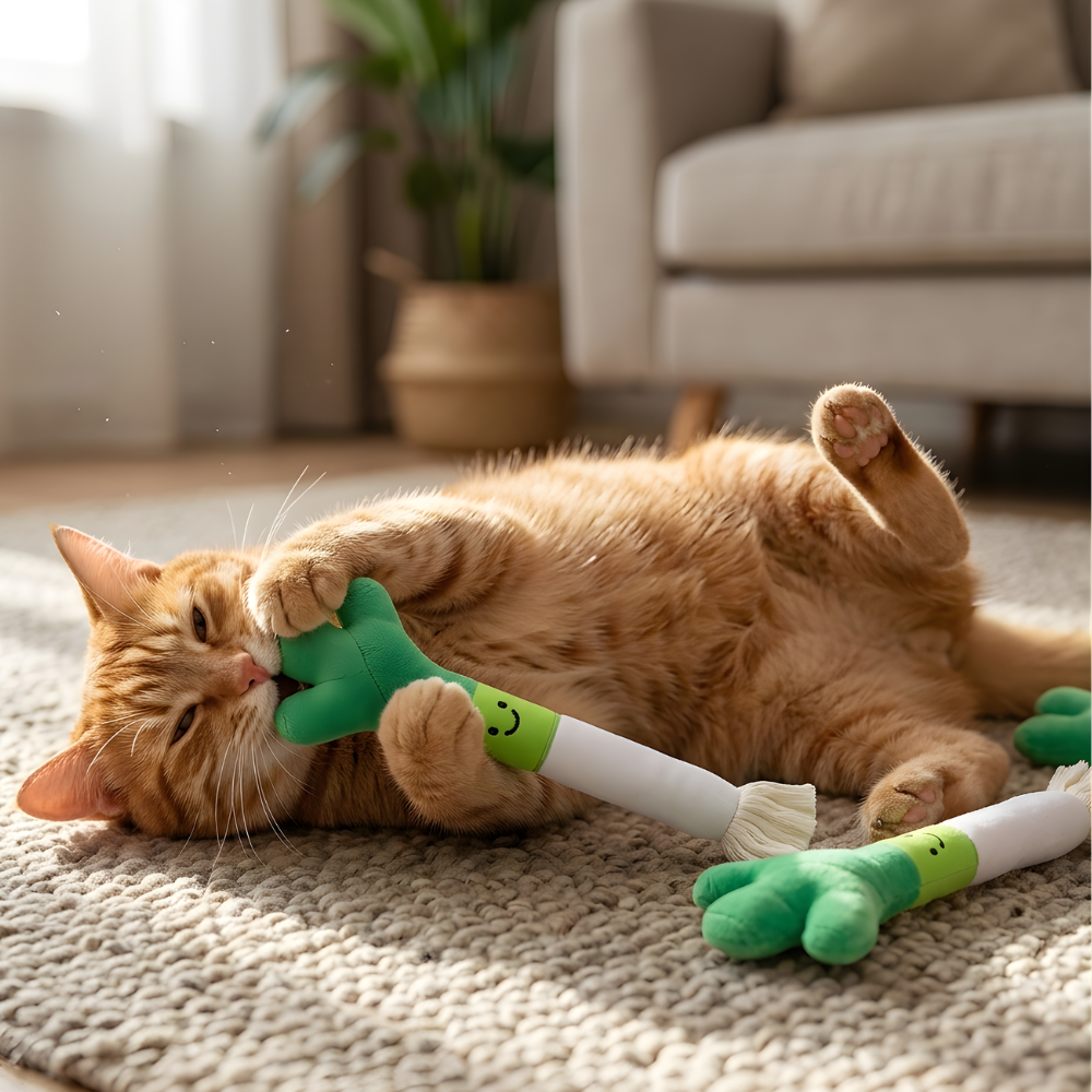VeggieTug Plush Interactive Cat Toy Set — 3-Pack Bundle