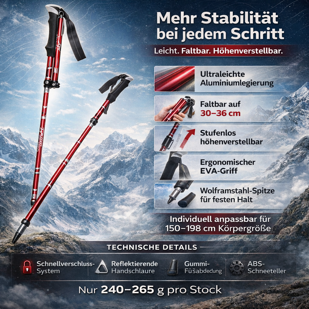 Aluminum Folding Hiking Poles – Adjustable Height, Lightweight