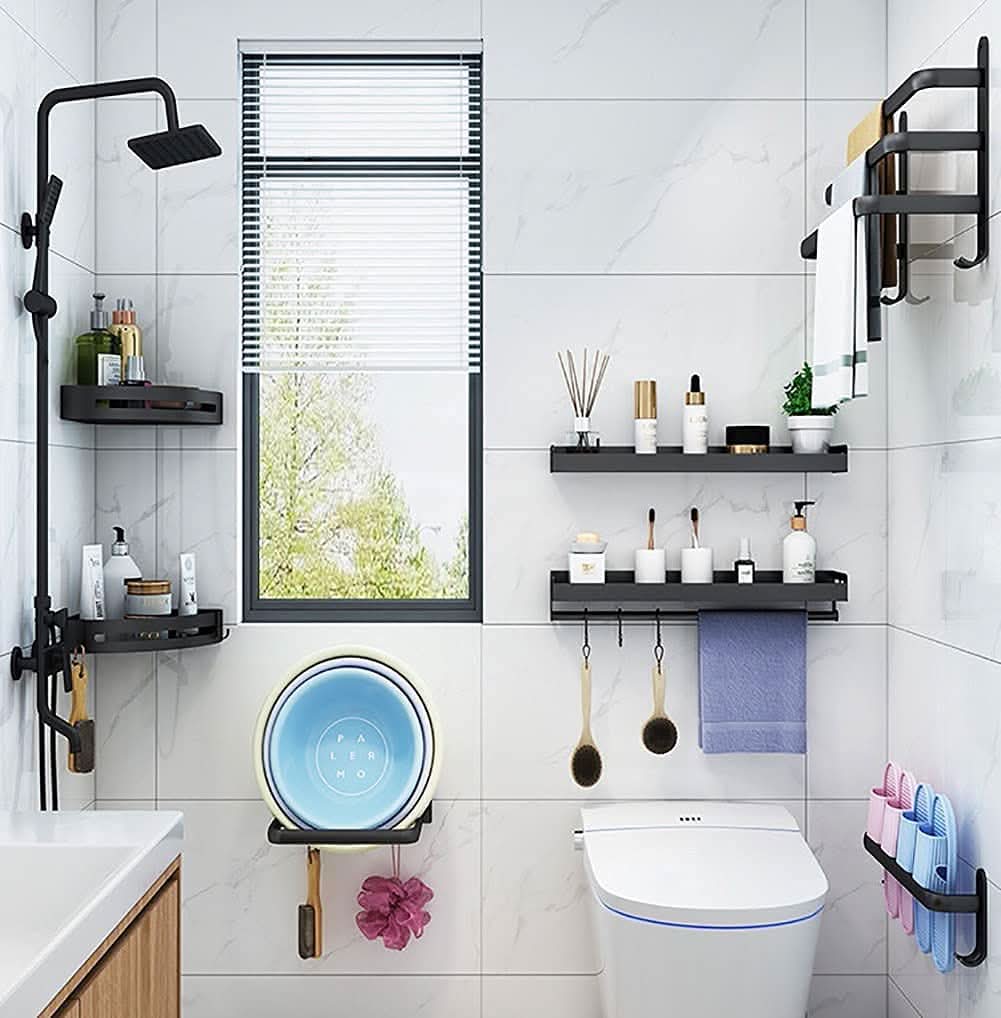 AeroShelf Wandmontiertes Aluminium-Badregal, Handtuch-Organizer für kleine Badezimmer