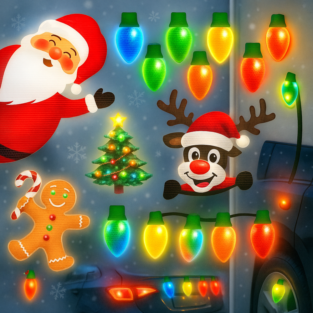 Autocolante magnetice de Crăciun în formă de bec - decorațiuni festive care captează lumina