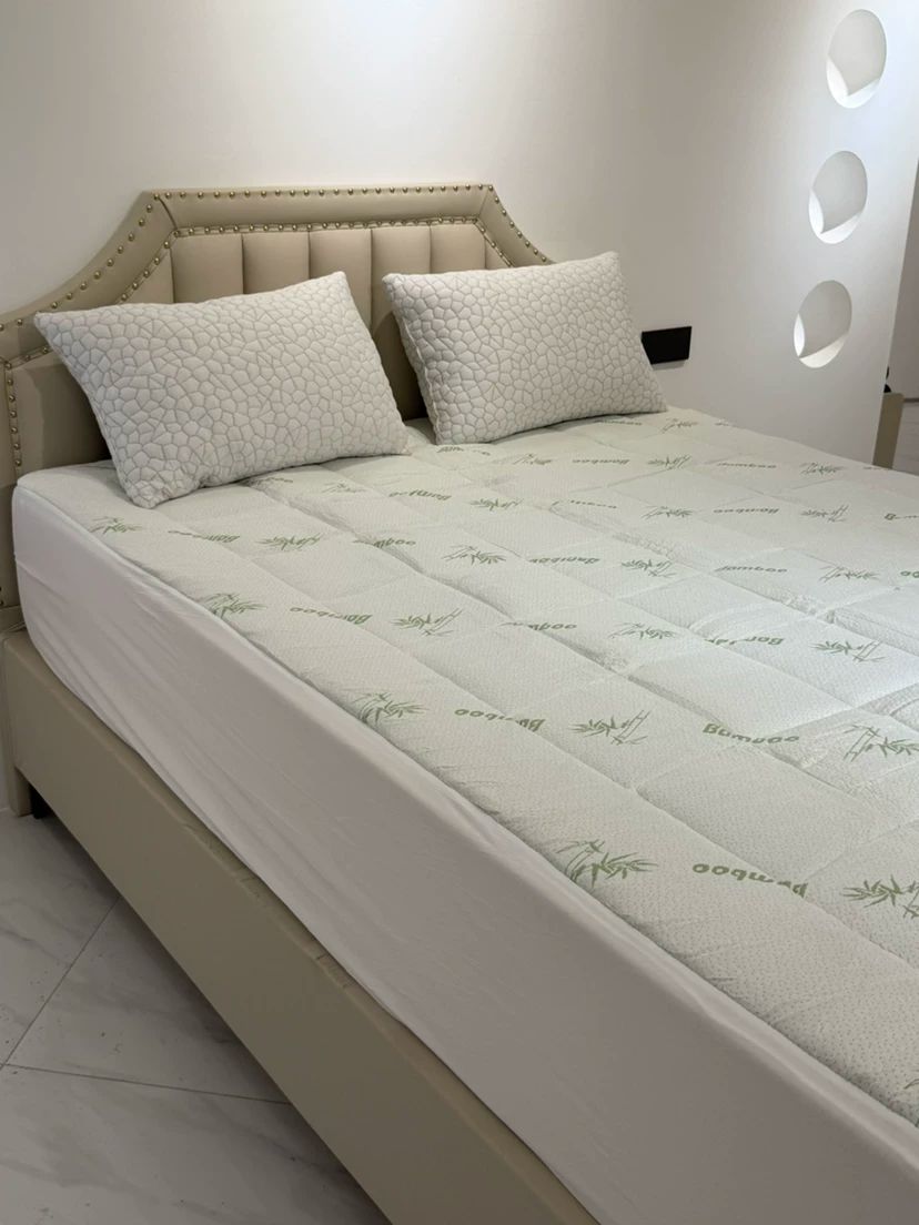 Topper pentru saltea din bambus, 1000GSM, grosime de 5 cm, reglează temperatura