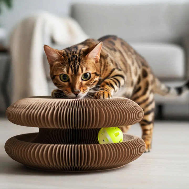 WhirlNest Cat Toy — Circular Track with Built-In Scratching Pad