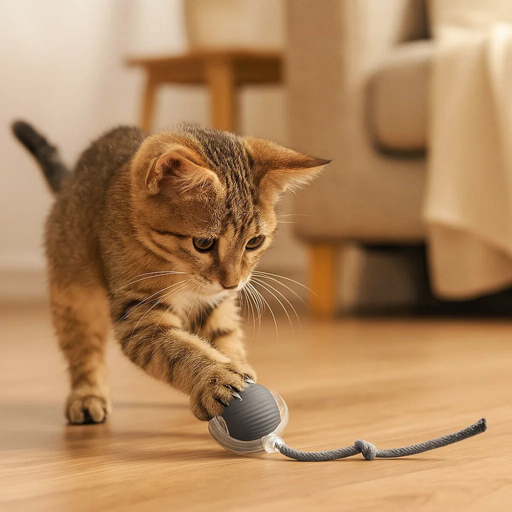 WhiskerDash Interactive Rolling Cat Ball Toy with Rope