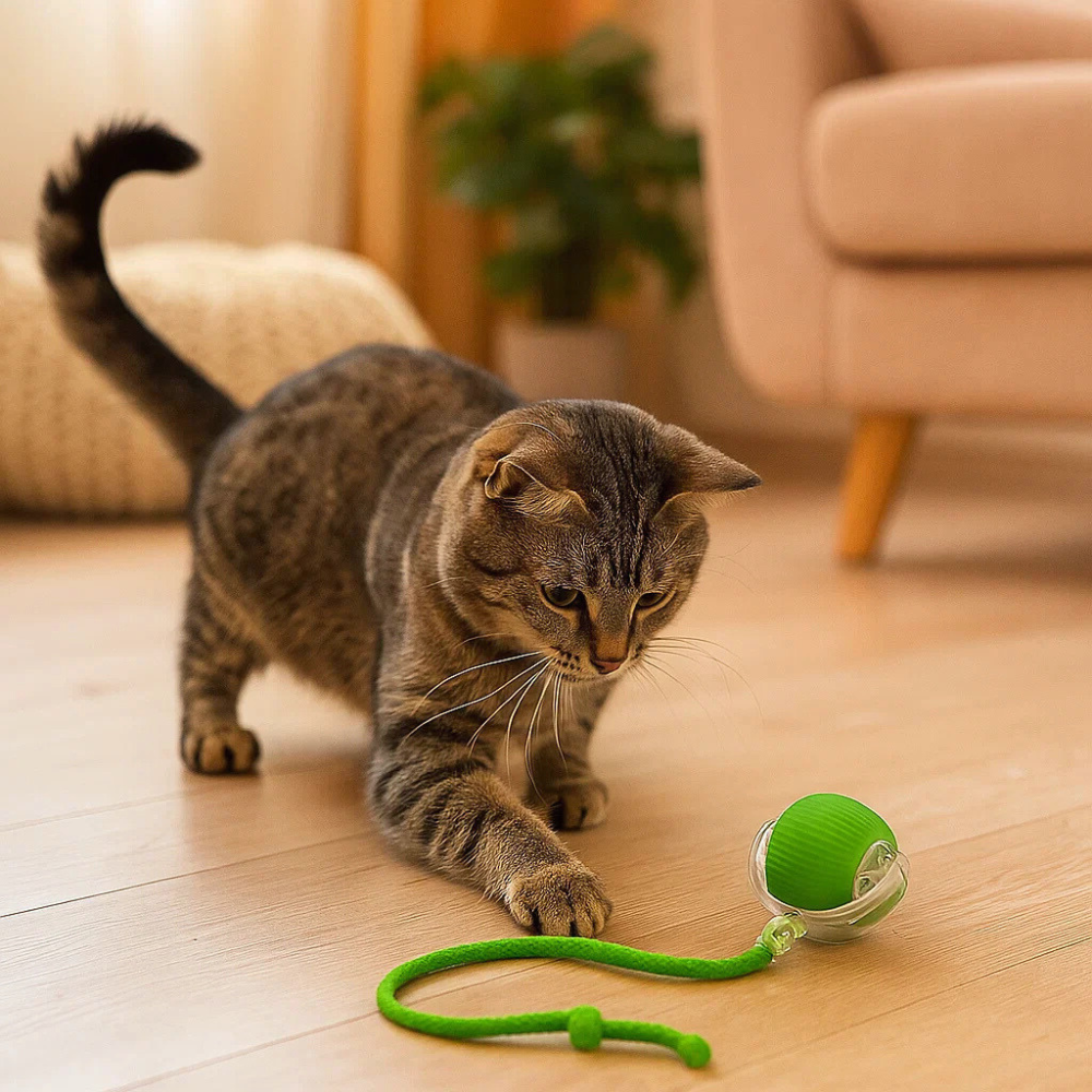 WhiskerDash Interactive Rolling Cat Ball Toy with Rope