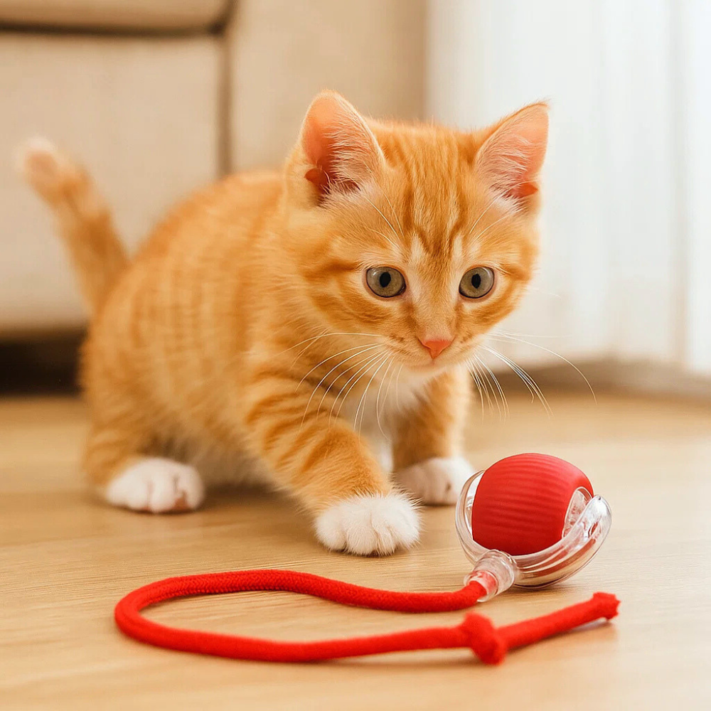WhiskerDash Interactive Rolling Cat Ball Toy with Rope