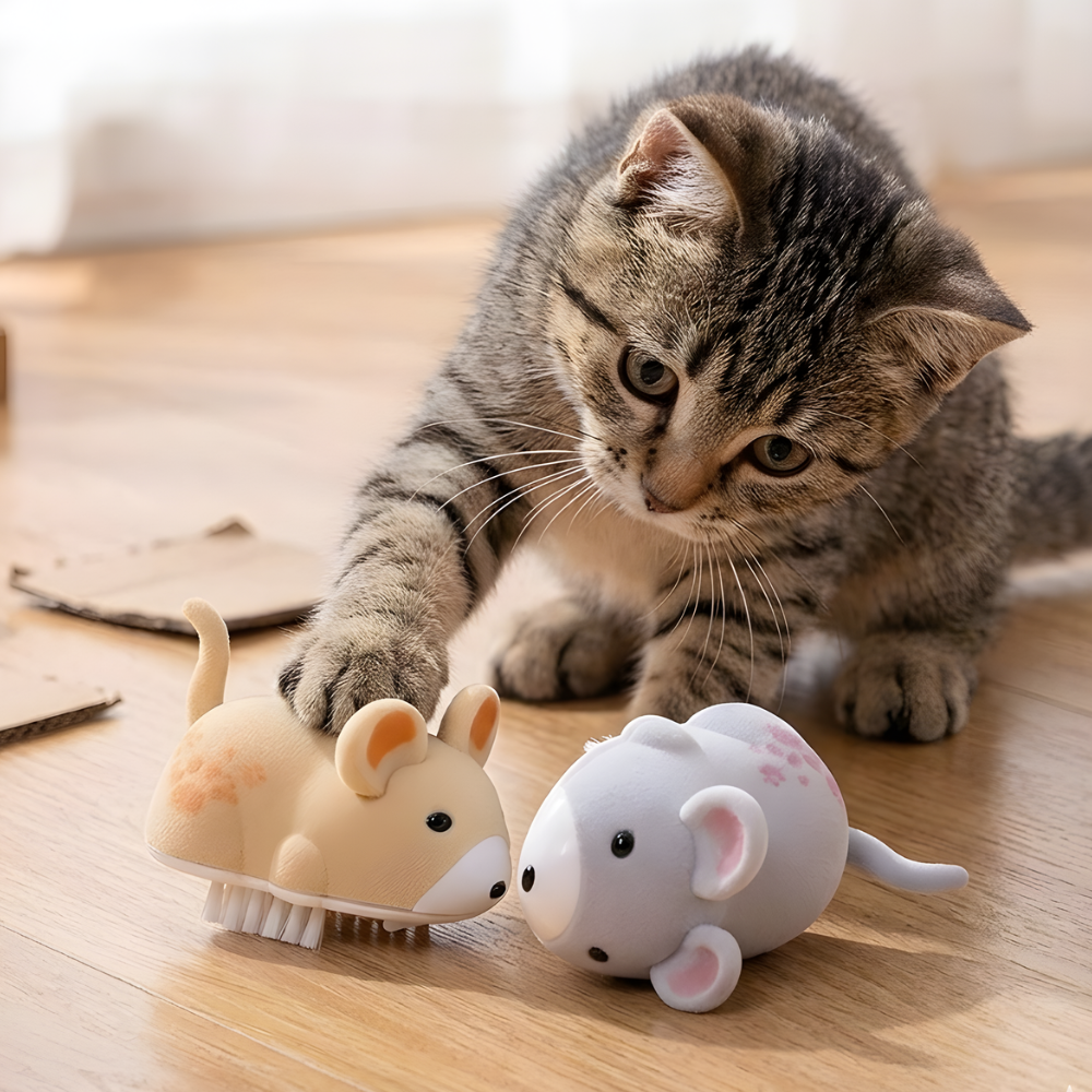 WiggleScout Moving Plush Mouse Cat Toy — 2-Pack, Automatic Motion