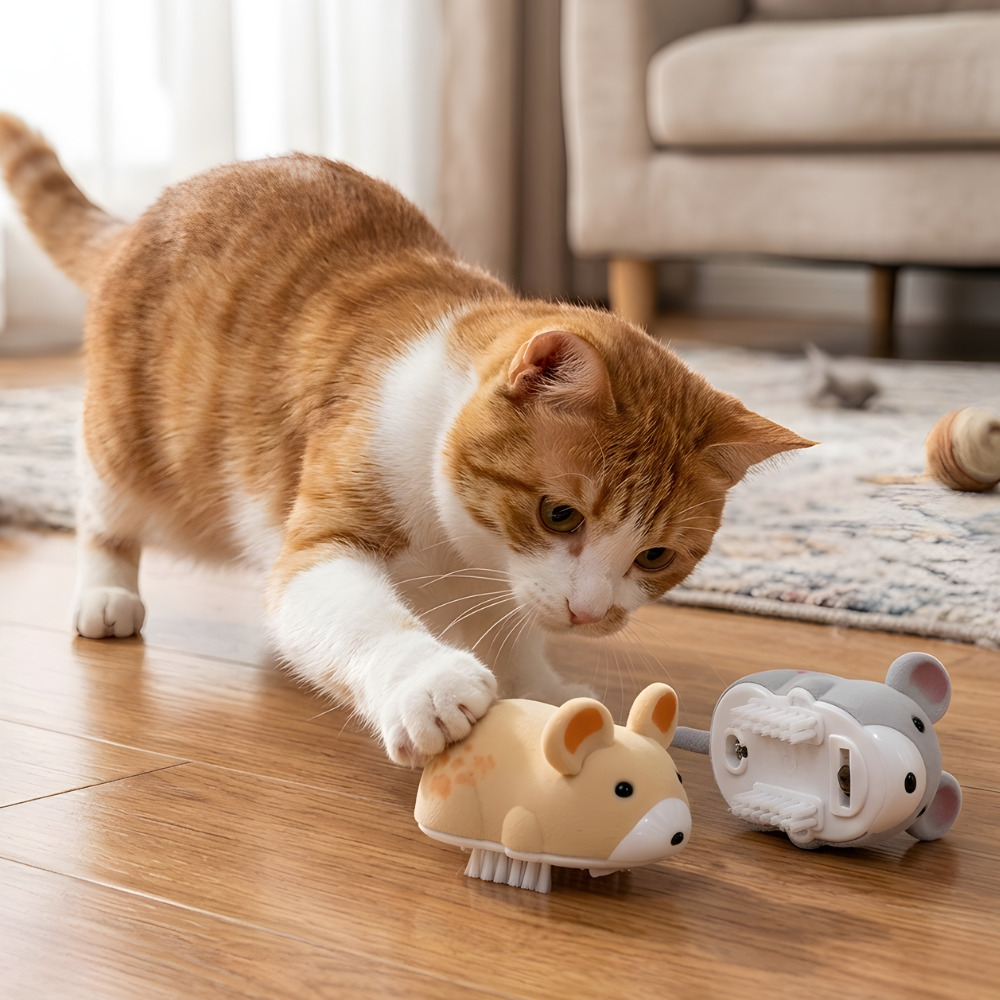 WiggleScout Moving Plush Mouse Cat Toy — 2-Pack, Automatic Motion