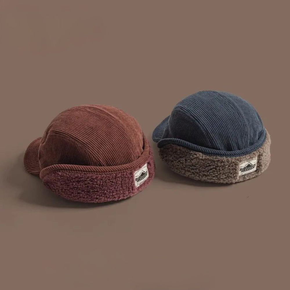 冬季抓绒棒球帽 - 复古风格，可折叠护耳