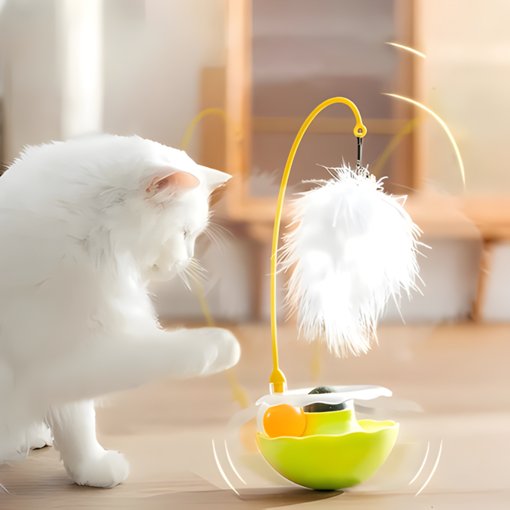 WobbleWhisk Motion-Activated Cat Toy — Feather Topper, Rolling Balls