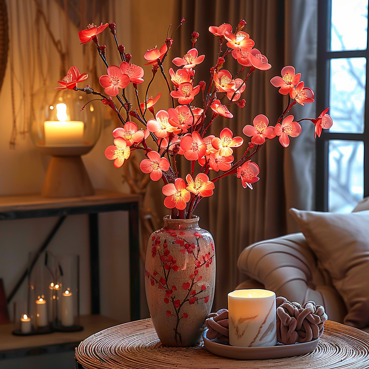 Ramuri decorative LED alb cald — tulpini compacte și subțiri