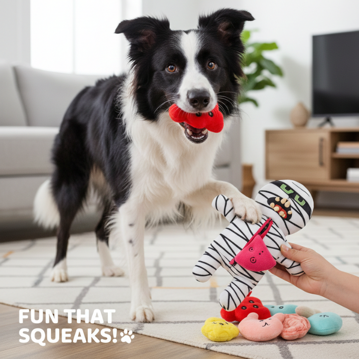 ZombiePaws Mummy Plush Dog Toy — Interactive Squeaker Design