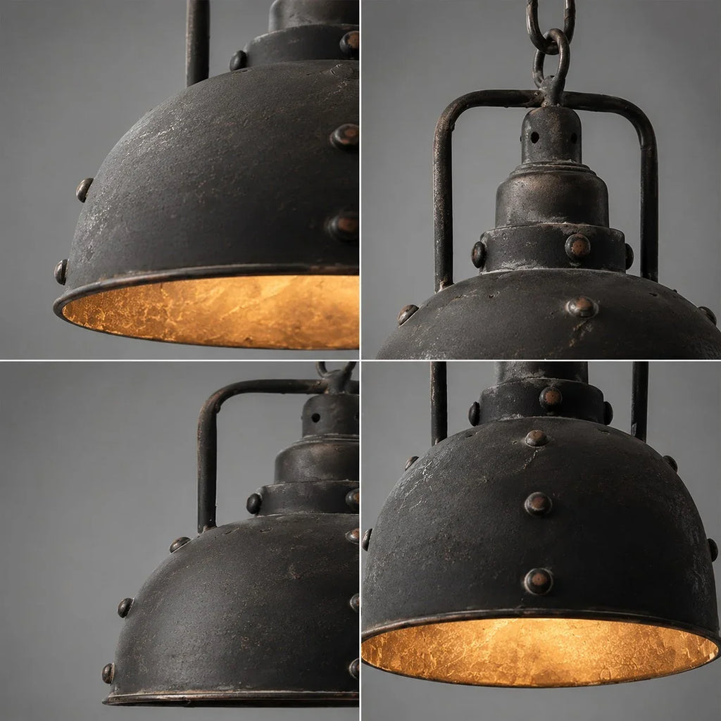Rustic Distressed Black Dome Dining Pendant Lamp | Esilora