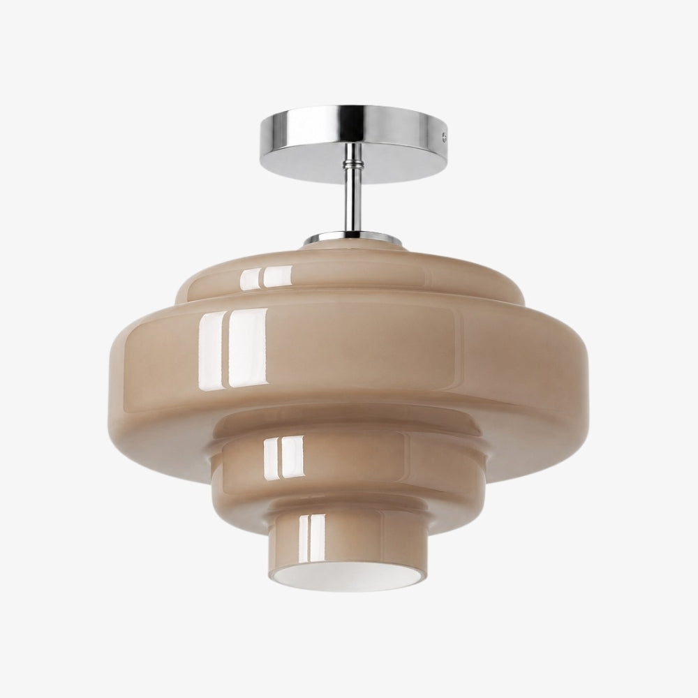 Plafonnier semi-encastré Koloro - Abat-jour rond en verre superposé, style rétro moderne, pour couloir et vestiaire | Esilora