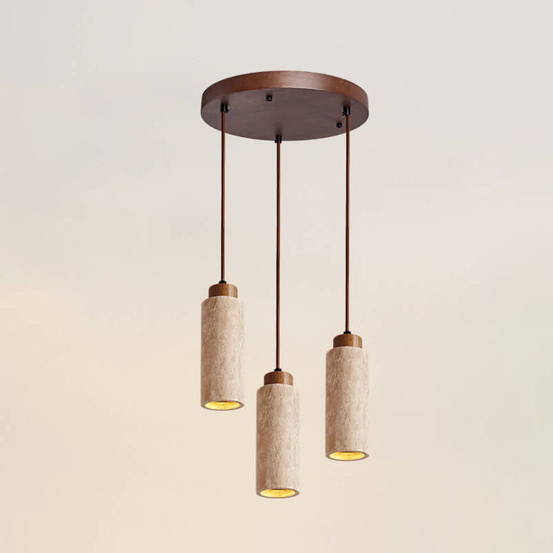 Wabi Sabi Solid Wood Travertine Stone Pendant Light M37 | Esilora