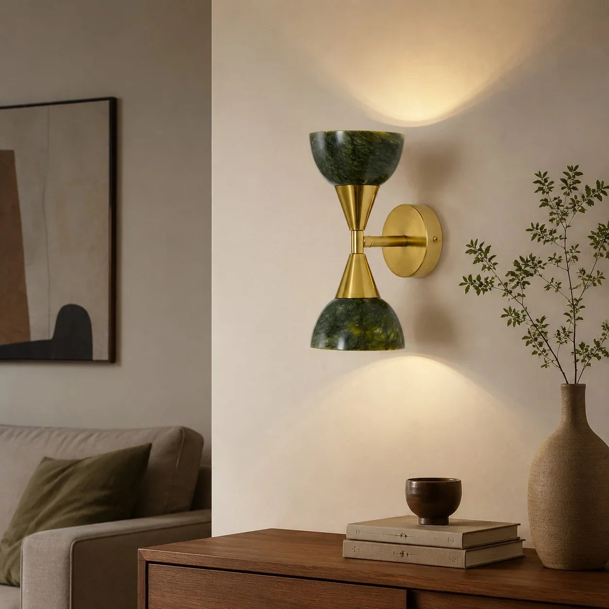 Jade Green Gold Up Down Wall Sconce | Esilora