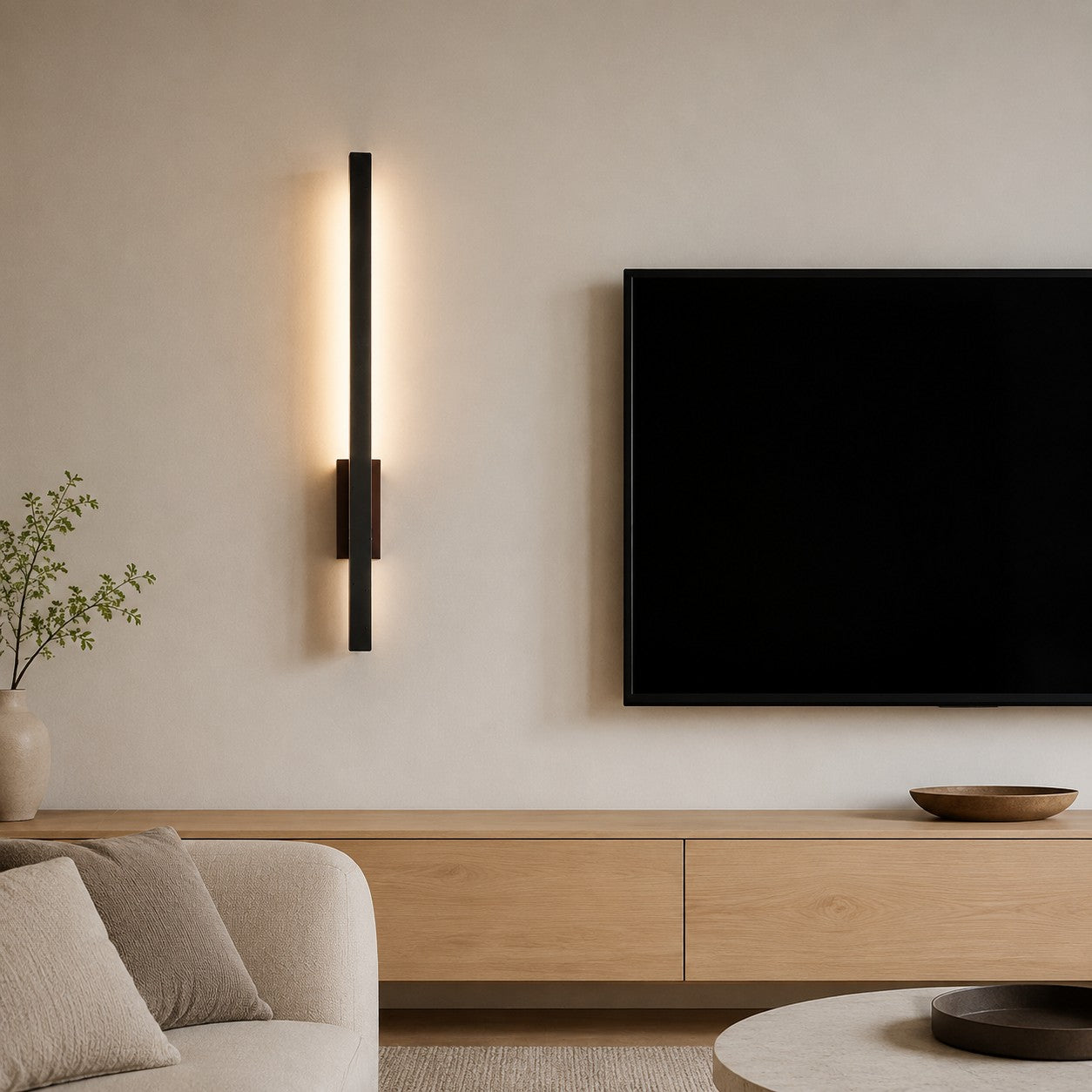 מנורת קיר ליניארית מ-טרוורטין ועץ עם LED | Esilora